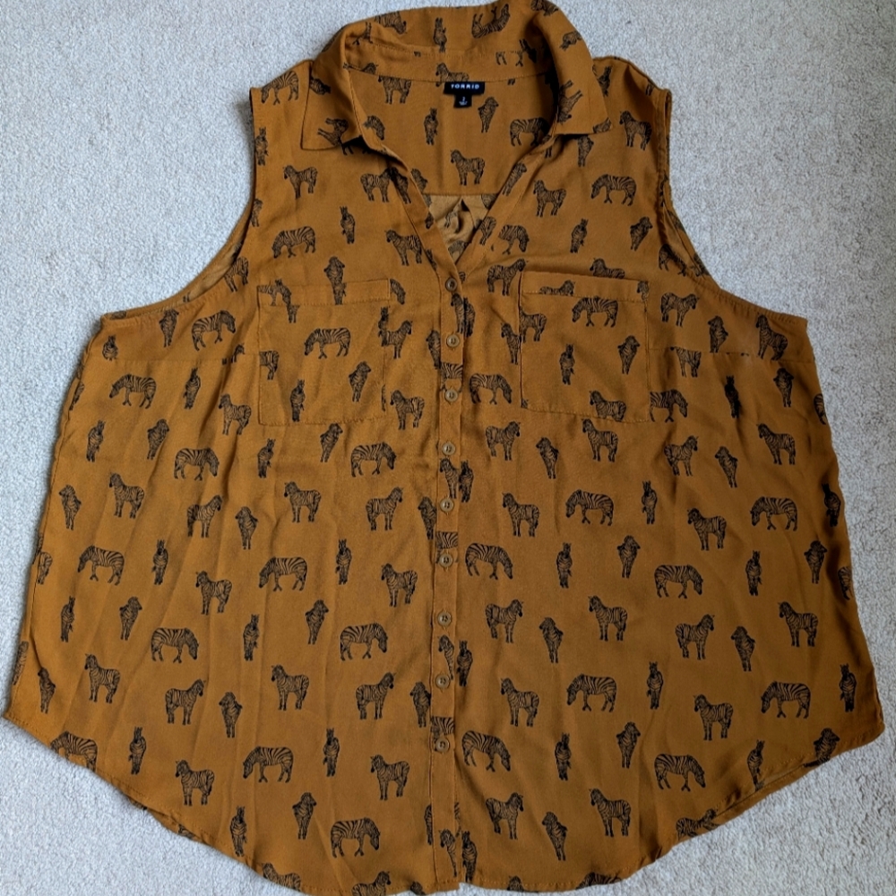 Torrid Madison Georgette Button up Sleeveless Zebra Print Blouse size 2